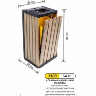 2109 AHŞAPLI KARE ÇÖP KOVASI İÇ KOVALI 54 LT