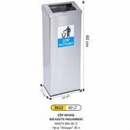 2612 DİKDÖRTGEN KALIN ÇEMBER ÇÖP KOVASI 40 LT (PASLANMAZ, 430 KALİTE)