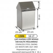 1306 16 LT ÇATI KAPAKLI PASLANMAZ ÇÖP KOVASI