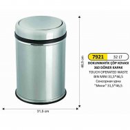 7921 DOKUNMATİK PASLANMAZ ÇÖP KOVASI 32 LT (DÖNER KAPAKLI)