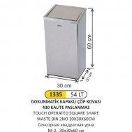 1335 54 LT DOKUNMATİK KAPAKLI PASLANMAZ ÇÖP KOVASI