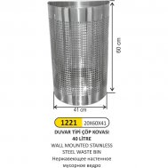 1221 40 LT DUVAR TİPİ PASLANMAZ ÇÖP KOVASI