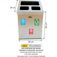 1817 3 BÖLMELİ GERİ DÖNÜŞÜM ÇÖP KOVASI PASLANMAZ