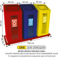 1858 3 BÖLMELİ ŞEFFAF CAMLI BOYALI GERİ DÖNÜŞÜM SETİ