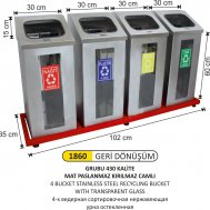 1860 4 BÖLMELİ KIRILMAZ CAMLI MAT PASLANMAZ GERİ DÖNÜŞÜM SETİ