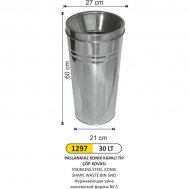 1297 30 LT PASLANMAZ KONİK KAPALI TİP ÇÖP KOVASI