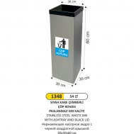 1348 54 LT SİYAH KARE ÇEMBERLİ PASLANMAZ ÇÖP KOVASI